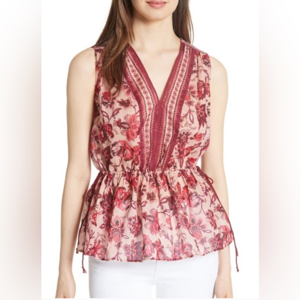 Kate Spade Paisley Blossom Top Floral Peplum size XXS Lightweight Cotton
